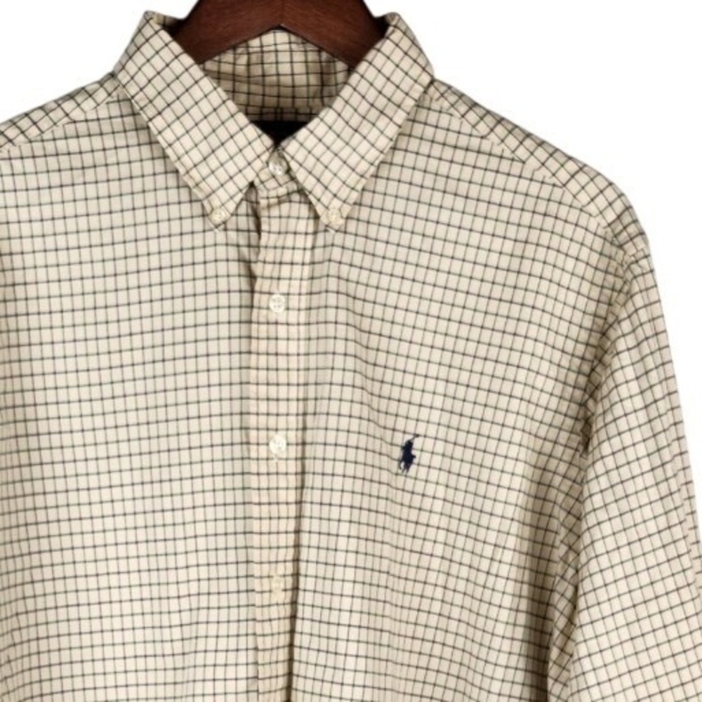 Ralph‎ Lauren Classic Fit Tattersall Check Button Down Shirt Mens XL Cream Green